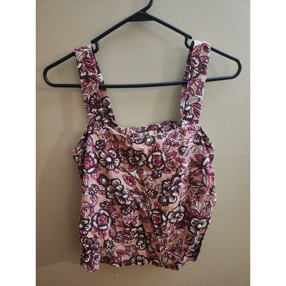 Faherty Pacifica Floral Square Neck Linen Blend Tank Top Size S - Picture 2 of 7